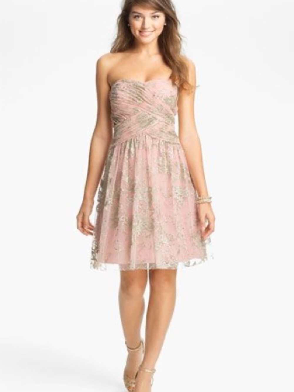 Hailey Pink Tulle Dress Metallic Floral